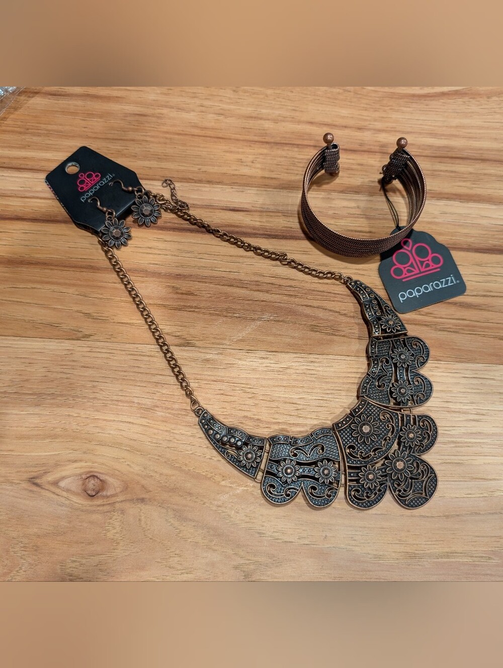paparazzi Antique Bronze Sunflower Bib Necklace with Matching Earrings